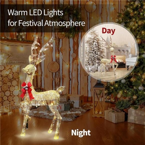 54" Lighted Christmas Reindeer Buck Deer, 4.5FT 3D Pre-Lit Xmas Twinkle Lighted - Picture 4 of 6